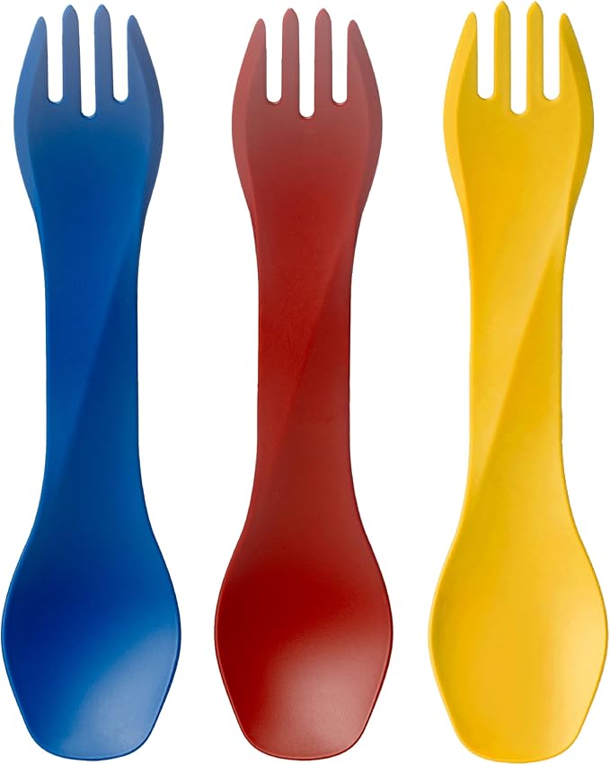 humangear GoBites Uno 3-Pack | Travel & Camping Utensils | Portable & Convertible Dining Ware | Multi-Functional Spork | Blue/Red/Yellow, Uno (Bulk) 3-Pack