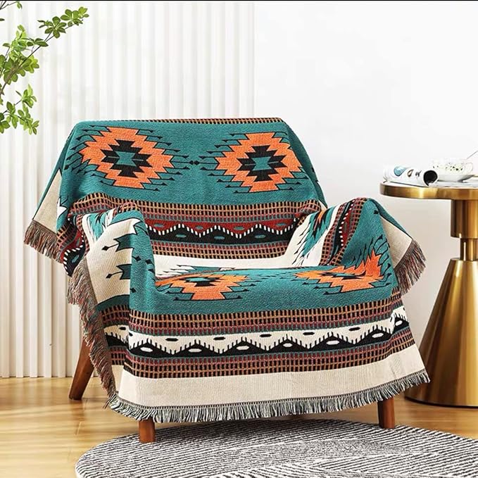 Lqprom Southwest Throw Blankets Aztec Southwestern Throws Cover Boho Native American Blankets for Gift Sofa Table Bed Living Room Decor Outdoor Camping Picnic Tent Beach Car Traveling 63"x87"