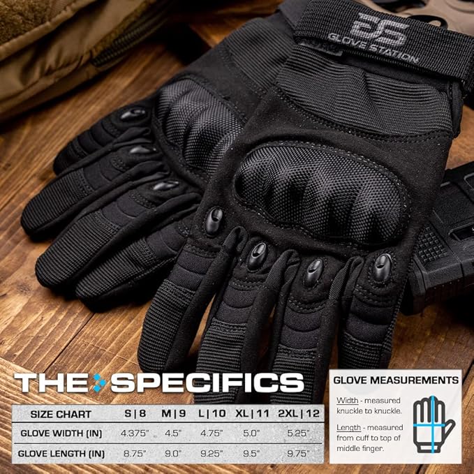 Glove Station Tactical Gloves for Men – Touchscreen Utility Gear with Hard Knuckle Protection Used in Motorcycle, Airsoft, Combat, Police, Shooting & Outdoor Work Black - Hard Knuckle XX-Large