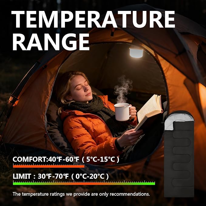 Sleeping Bags, Lightweight Camping Sleeping Bag for Adults, Kids, Hiking, Outdoor, Travel, Cold Weather & Warm
