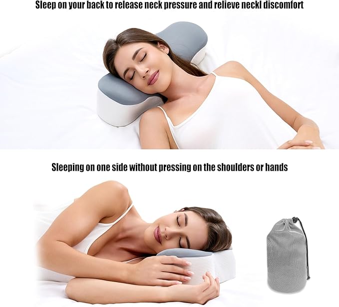 Bespilow Travel Pillow for Sleeping - Memory Foam Cervical Neck Support Pillow for Pain Relief, Camping Pillows for Side, Back and Stomach Sleepers, Cool Cover & Storage Bag for Backpacking,Road Trip