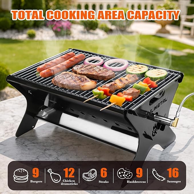QuliMetal Portable Camping Grill – Foldable Charcoal/Gas Grill with Carry Bag | Heavy-Duty Backpacking BBQ & Fire Pit Grill for Outdoor Cooking, Camping, Tailgating, Patio & Backyard