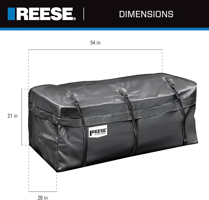 Reese Explore 1043000 Rainproof Hitch Cargo Carrier Bag, 13 Cubic Feet Cargo Space, 54 x 21 x 20 Inches, Fits Most Full-Size Hitch Mounted Cargo Carriers
