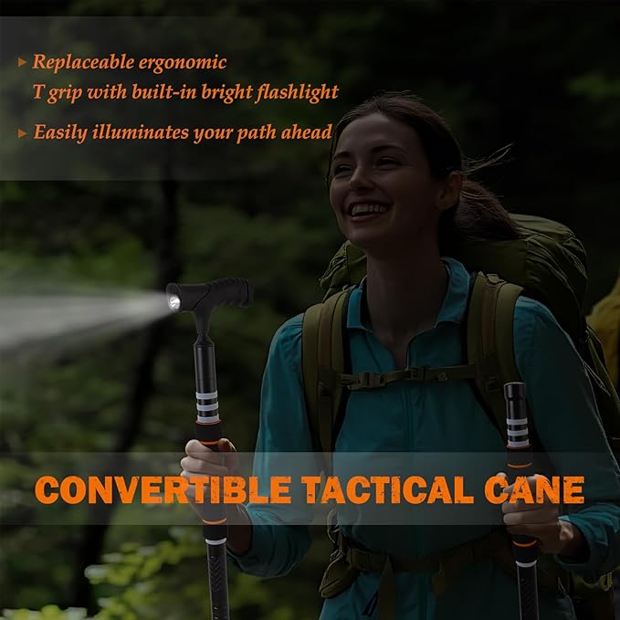 Tactical Walking Stick, Survival Hiking Stick Walking Staff, Lightweight Tactical Cane Gear, Aluminum Trekking Pole for Outdoor Adventures, Gifts for Outdoorsy Men