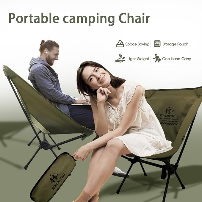 hailanbao Lightweight Folding Camping Chair for Adults, Heavy Duty 300lbs Capacity Compact Backpacking Hiking Chair – Portable Durable Outdoor Chair with Ergonomic Support