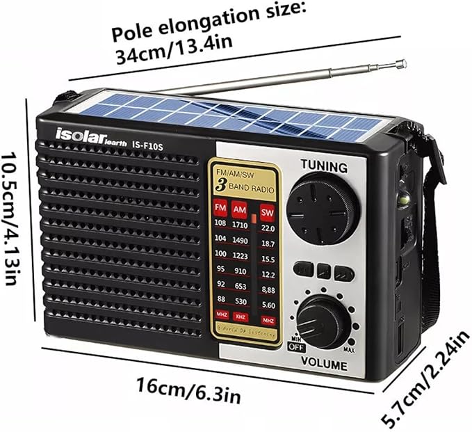 ikaufen Solar Portable FM/AM SW Radio Digital Bluetooth Speaker MP3 Player Rechargeable Comes with a Flashlight and Wrist Strap