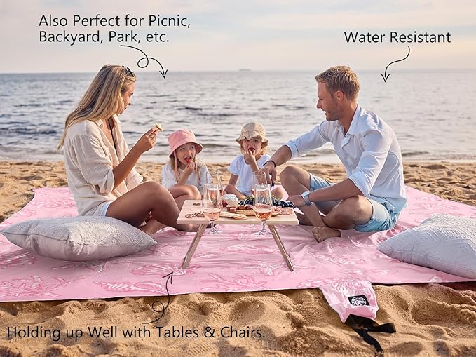 WEKAPO Beach Blanket Waterproof Sandproof Oversized, Extra Large Beach Mat Sand Free, Lightweight & Compact Sand Free Mat with 5 Stakes & 4 Corner Pockets