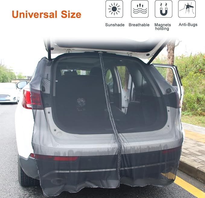 Car Tailgate Mesh Screen for SUV Van, Breathable Magnetic Car Screen for Tail Gate Hatch Camping Gear Accessories
