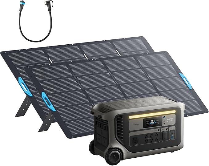 Anker SOLIX F3000 Portable Power Station with 2×400 Solar Panel, 3,072Wh, 6,000W Recharging, Solar Generators for Home Use, For Power Outages, Camping, RVs, Emergencies