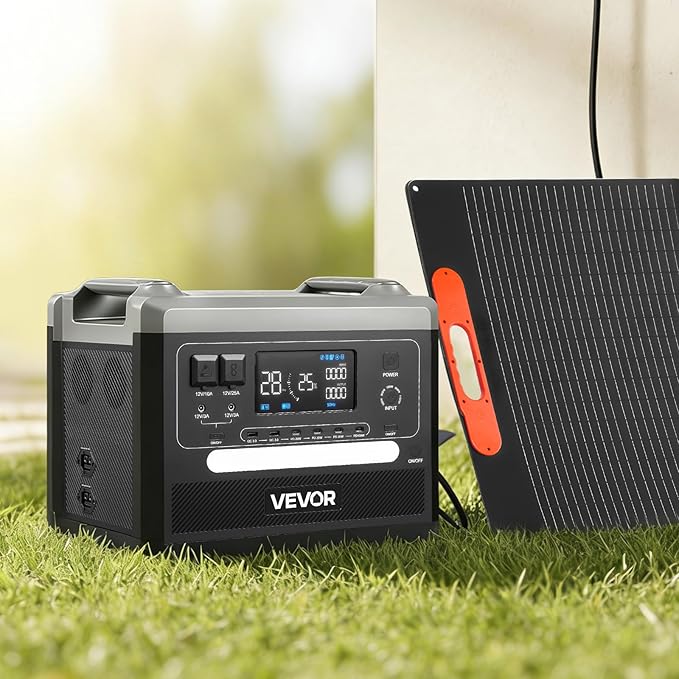VEVOR Portable Power Station, 2400W Portable Solar Generator with 200W Foldable Solar Panel, 2160Wh Expandable LiFePO4 Battery Backup with 10 Output Ports & Adjustable Input Power for Home Camping RVs
