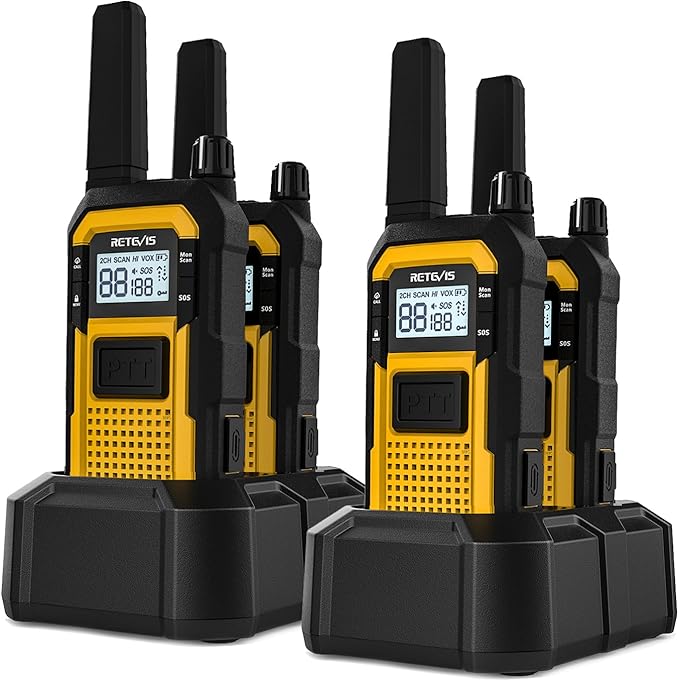 Retevis RB48 Heavy Duty Walkie Talkies, Waterproof Two Way Radio, Advanced Triple Proof & Floating, 2000 mAh, Emergency, 2 Way Radio Long Range for Job Site (4 Pack) Yellow