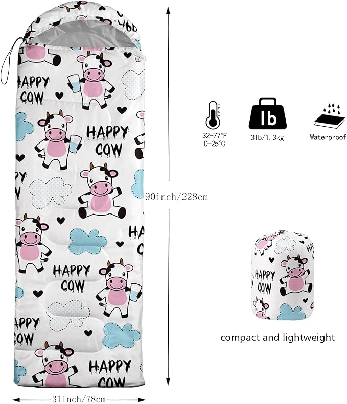 QOOMO Axolotl Cute Camping Sleeping Bags,3 Season Warm & Cool Weather,Lightweight,Waterproof Sleeping Bags for Adults & Kids,Traveling,and Outdoors