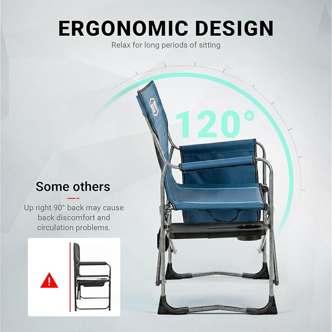 Overmont 2PCS Oversized Lightweight Camping Chair - Portable Comfortable Heavy Duty Foldable Directors Chairs with Side Table & Cooler Bag for Outside Camp Beach Picnic Lawn and Fishing Support 400lbs