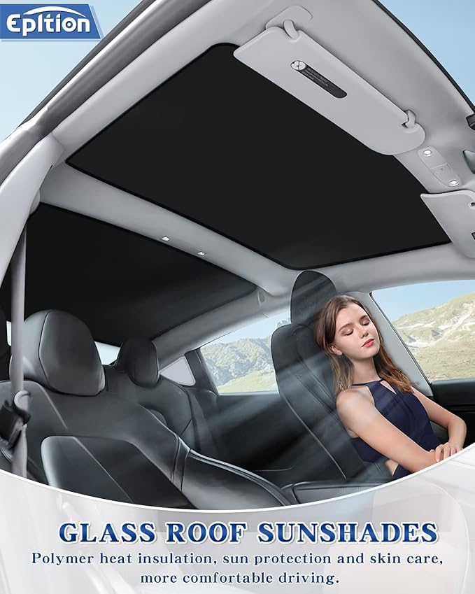 Black Sunshade Roof for Tesla Model 3 2018-2023/ Model 3 Highland 2024-2026 Accessories Roof Sun Shade, Sun Protection Heat Insulation No Gap Keep Cool UV Ray Protection, Easy to Install