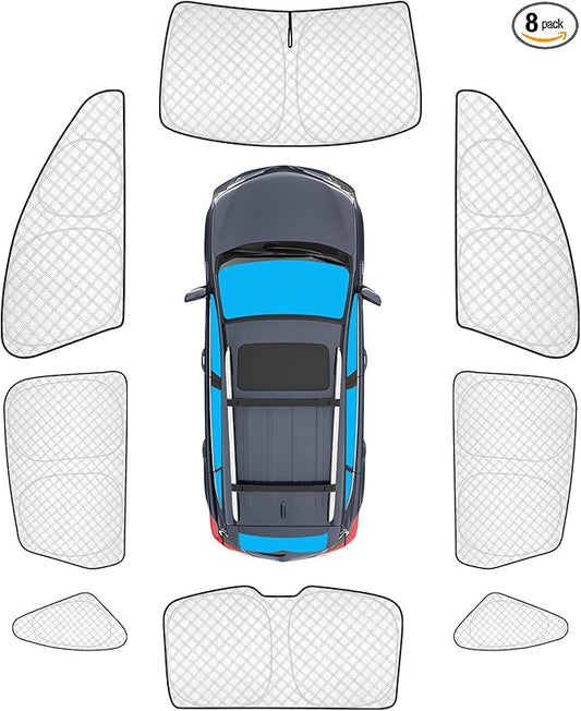KMF 8pcs Thicken Full Window Sun Shades for Porsche Macan 2014-2024 Accessories, Windshield Sunshade Car Window Covers for Side Rear, UV Block and Blackout Privacy for Car Camping Outdoor