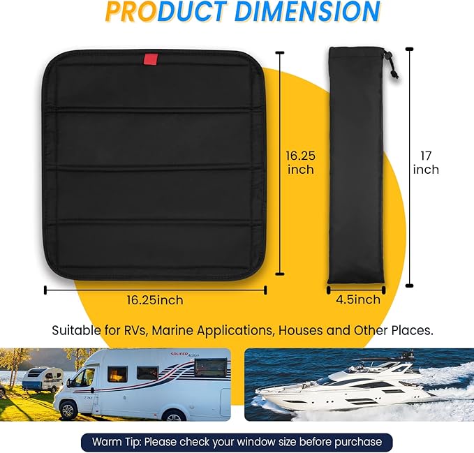 funomo Magnetic RV Window Shade, 16 ¼" (L) x 16 ¼" (W), Foldable Magnet RV Blackout Ventilation Cover, UV Rays Protection Camper Trailer Fan Vent Cover, Waterproof Thickened Oxford Fabric (Black)