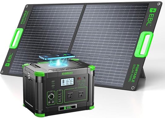 519Wh Solar Generator Kit 500W(Peak 1000W) Portable Power Station with 100W 20V Solar Panel, Backup Battery Power Supply for RV/Van Camping Fishing Climbing Road Trip Home Use