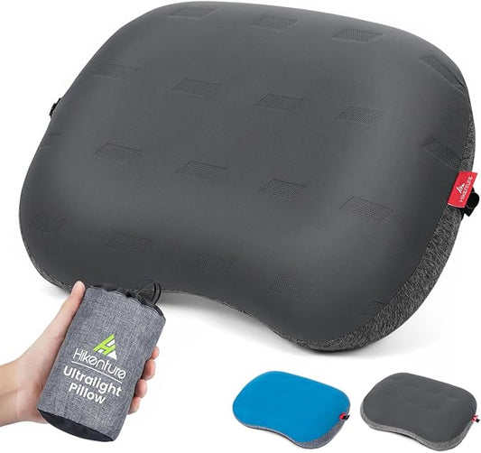Hikenture Camping Pillow Ultralight, Inflatable Pillows with Removable Cover, Compact Portable Backpacking Pillow, Ergonomic Blow Up Camp Pillows, Washable Air Pillow for Hiking, Beach, Travel (Grey)