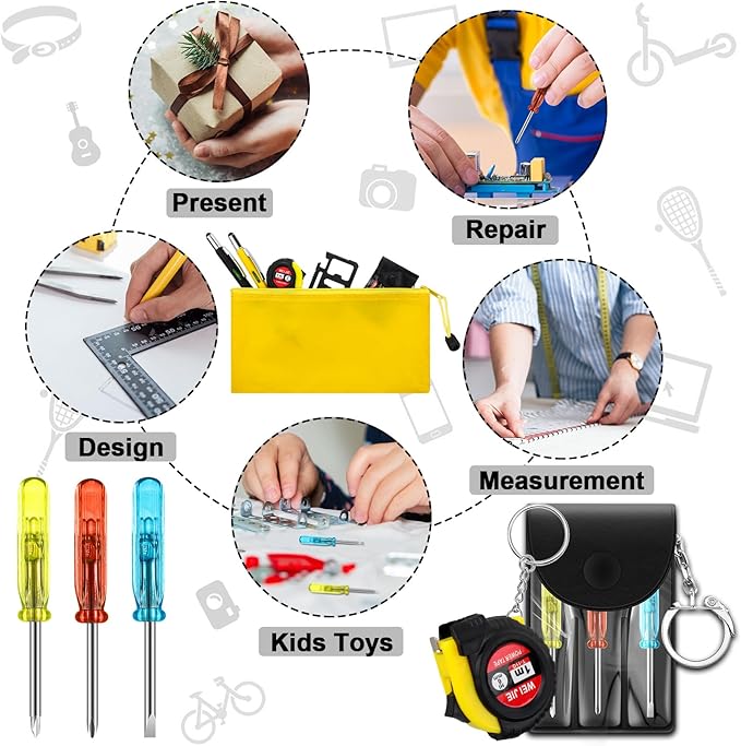 Lasnten 200 Pcs Mini Tape Screwdriver Keychain Set Bulk Father's Day Men Gifts Multitool Pen Card Tool Bag Pouch Adult Pinata Stuffers for Men Husband Gifts (Multicolor)