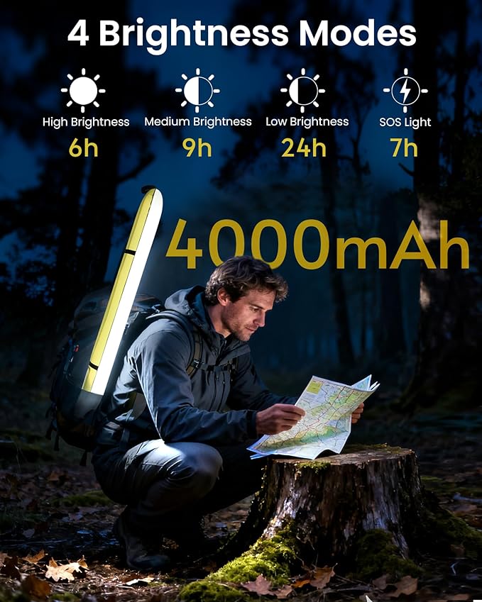 34" Inflatable Solar Camping Lantern & 4000mAh Power Bank, 339LM Ultra Bright LED Light Tube, USB-C Rechargeable & IP66 Waterproof Portable Tent Lamp for Hurricane, Power Outage, Backpacking, Survival