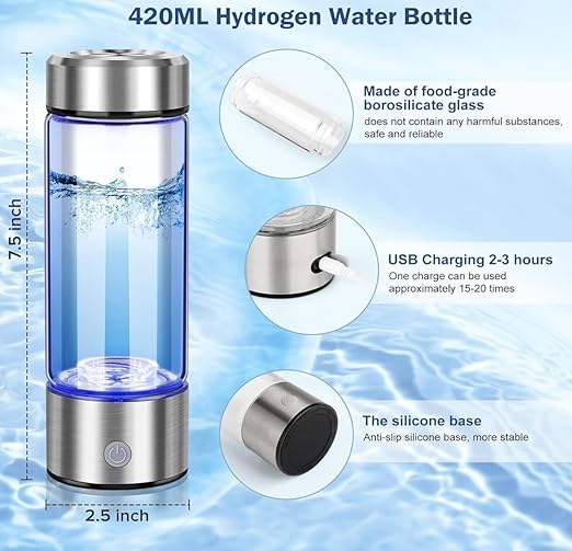 2026 Upgraded Premium Hydrogen Water Bottle Generator - 1700 PPB Glass Portable Hydrogen Water Machine with SPE/PEM Technology, Rechargeable Hydro Bottle, Hydrogen Water Ionizer, Hydro Water Bottle