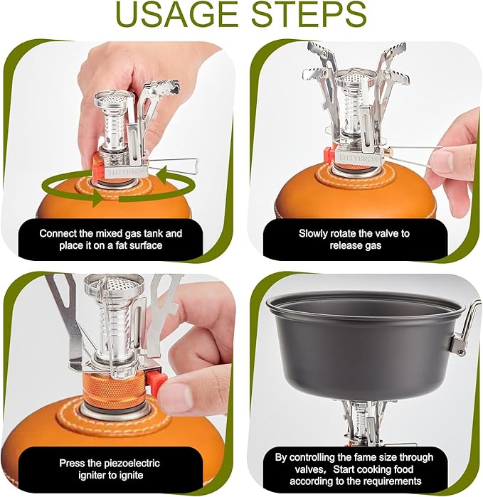 THTYBROS Portable Camping Stove with Piezo Ignition | 3000W Windproof Backpacking Stove | Compact Gas Burner for Butane/Propane Mix | Stable Support for 1-3 Person Outdoor Cooking