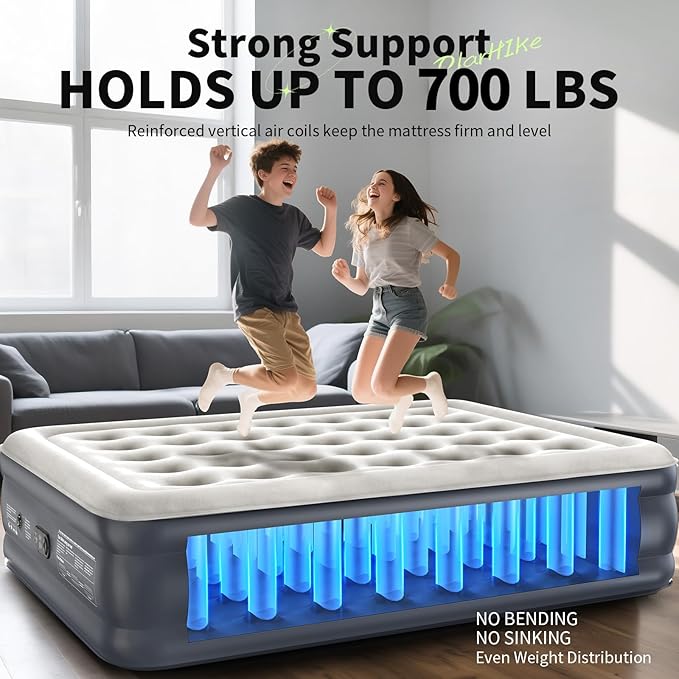 OlarHike Air Mattress Queen with Built in Pump, Inflatable Mattress Blow up Mattress, 18" Colchones Inflables Foldable Air Bed for Guest & Home, Ideal for Camping, 700lbs