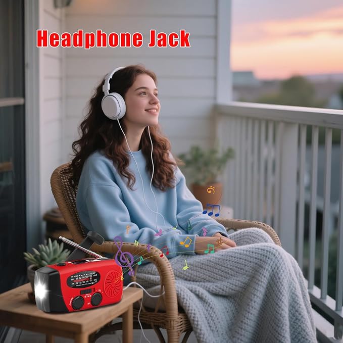 6000mAh/22200mWh Emergency Weather Radio, AM/FM/NOAA Hand Crank Solar Powered Radio, Emergency Phone Charger, 1W 4 Modes Flashlight, SOS Alarm, Earphone Jack, for Emergency