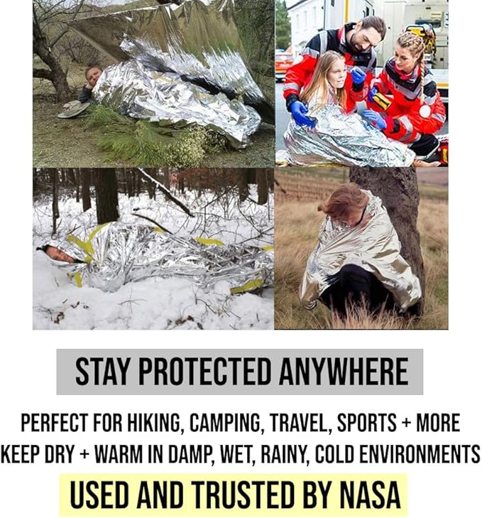 ASA TECHMED Emergency Mylar Thermal Blankets Bulk, Space Blanket Survival kit Camping Blanket, First Aid Kit for Outdoors, Survival, Hiking, Natural Disasters, First Aid, Marathons. 5 Pcs