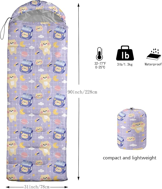 QOOMO Camping Sleeping Bags,3 Season Warm & Cool Weather,Lightweight,Waterproof Sleeping Bags for Adults & Kids,Traveling,and Outdoors,Camping Gear Equipment
