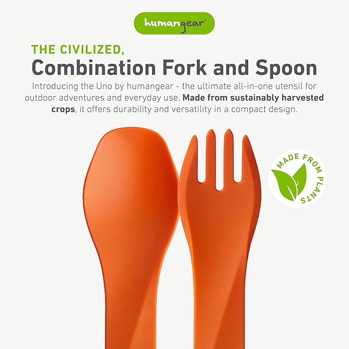 humangear GoBites Bio Uno Spork - Durable Plant-Based Travel Utinsel, Green/Light Blue/Orange, Bio Uno 3-Pack
