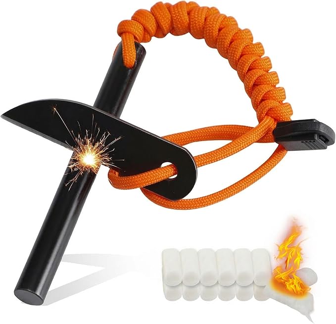 VVAAGG Flint and Steel Fire Starter: 3/8" 4 Inch Ferro Rod Magnesium Rods Survival Tool with Paracord Handle