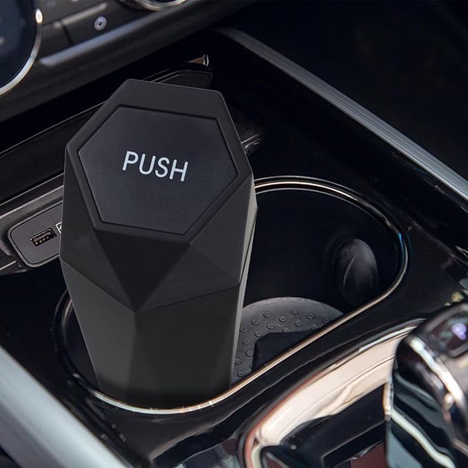 BFXM Car Trash Can, Car Trash Bin with Lid, Car Accessories for Women Interior, Car Garbage Can with Additional 2 ABS Hooks and 60pcs Trash Bags, Suitable for Home, Office, Car Organizer, Black