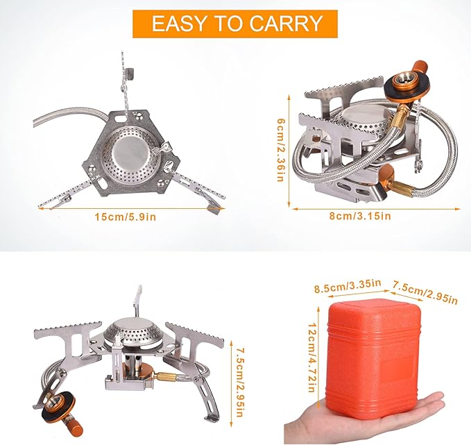 Portable Camping Gas Stove with 1LB Propane Tank Adapter, Foldable Camp Stove Backpacking Stove with Piezo Ignition for Outdoor Hiking Cooking Burner