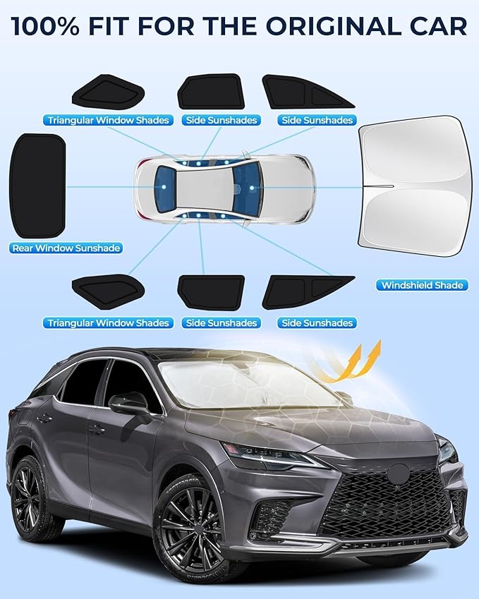 for Lexus RX 2023-2025 Car Window Shades, 8pcs Privacy Sun Shade Set for Front Windshield Side and Rear Windows, Full Window Covers Keeps Vehicle Cool for Camping Napping