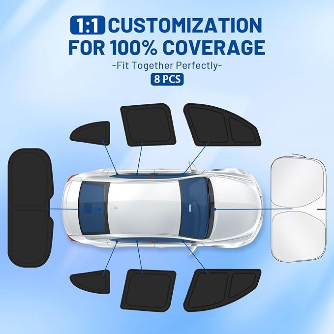 Car Window Shades for Ford Escape 2020-2025 Accessories - Full Set 8PCS Side Window Sunshades with Memory Frame & Blackout Fabric, Privacy UV Shield for Camping/Travel