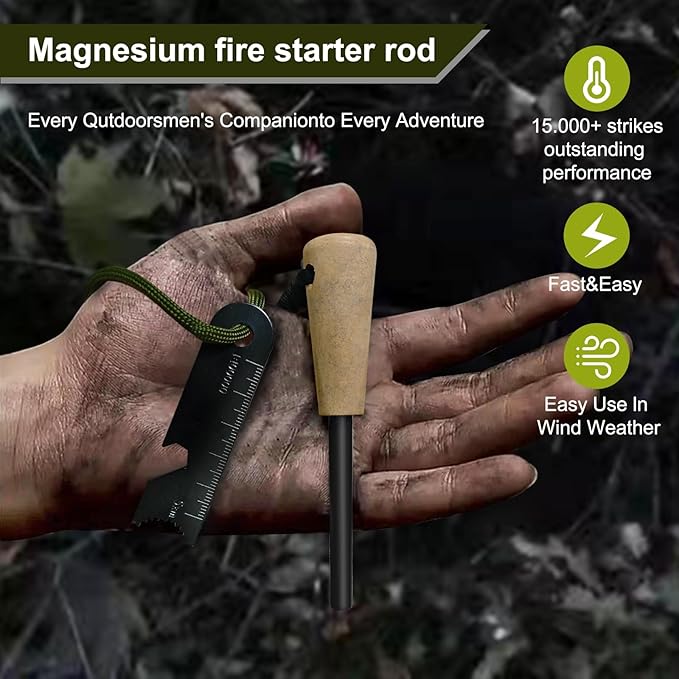 Fire Starter Kit with Ferro Rod & Tinder – Easy Survival Fire Starter for Camping, Hiking, Bushcraft & Emergency, Works in Rain, Wind & Cold, Perfect for Beginners & Outdoor Enthusiasts