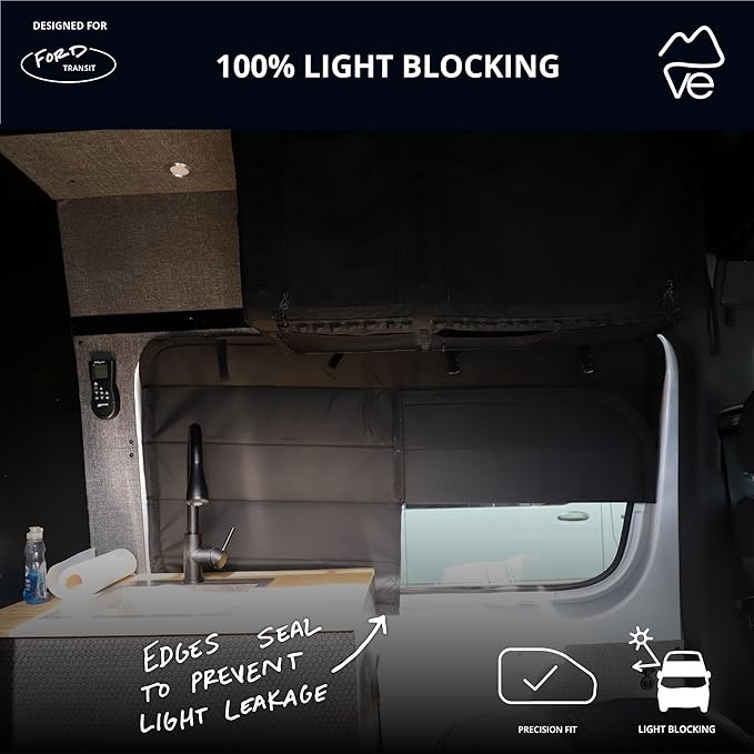 VanEssential Insulated Stealth Blackout Window Cover Designed for Ford Transit High/Medium Roof Crew Window - Black