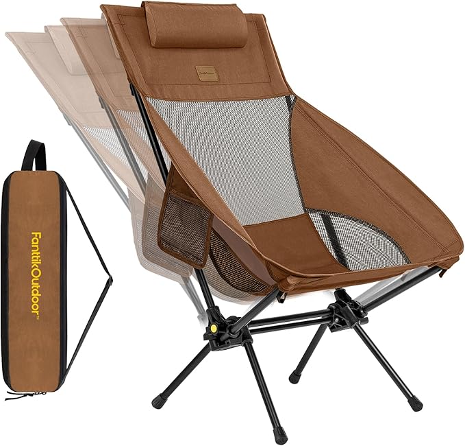 FanttikOutdoor Zeta L8 Max Camping Chair, Portable & Lightweight, Multi-Angle Adjustable, Supports up to 250 lbs, Comfort-Driven Design, High Strength Camping Chair for Travel, Hiking, Fishing, Brown