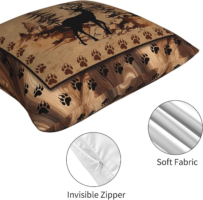 Deer Wolf Throw Pillow Covers 18 X 18 Inch Set of 4 Decorative Cushion Cover Home Decor for Sofa Chair Couch Bedroom Living Room