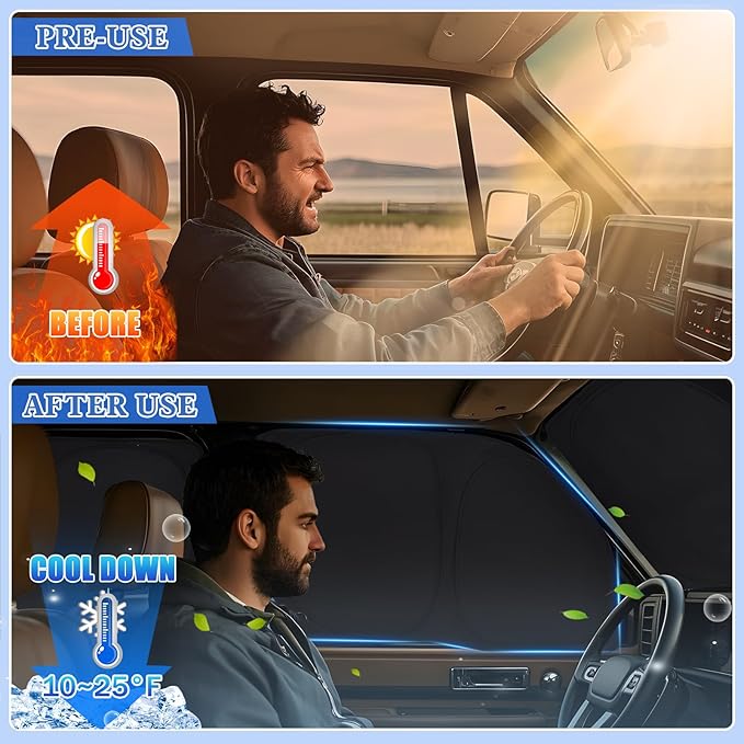 ZATOTOO Car Window Shades for 2021-2024 Ford F-150 Sun Shade for Side Window Front and Rear Windshield, Full Privacy Protection UV Ray Sun Blocker Heat Insulation for Camping Napping Long Time Parking