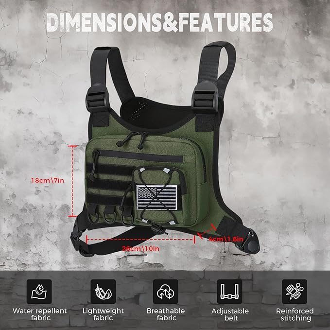 koculemi Outdoor Sports Chest Bag for Men, Chest Vest Holster Fits Most Pistols, EDC Travel Chest Pack for Running, Hiking