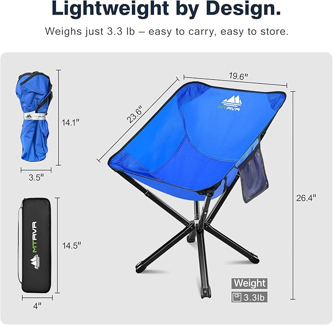 MTRVR Lightweight Folding Camping Chair — Compact One-Piece Design, Quick Setup, Stable Aluminum Frame, Portable Chair for Travel, Hiking & Short Outdoor Breaks