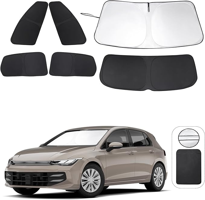 6PCS Windshield Sun Shade Custom Fit for 2009-2014 Volkswagen VW Golf/Rabbit/GTI/R32 MK6 5K Accessories Foldable Sunshade Side Rear Window Shade Cover Full Set Privacy Protection