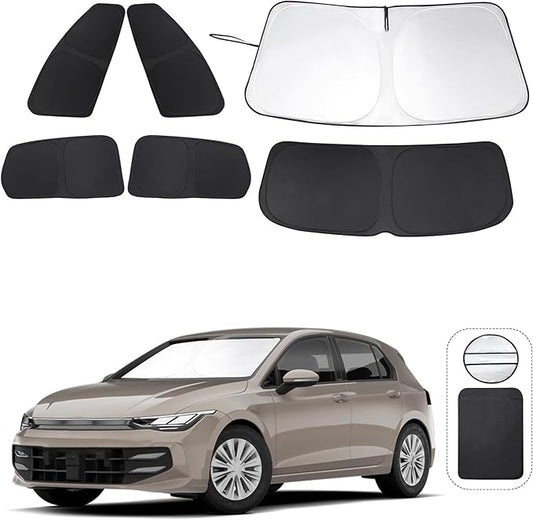 6PCS Windshield Sun Shade Custom Fit for 2009-2014 Volkswagen VW Golf/Rabbit/GTI/R32 MK6 5K Accessories Foldable Sunshade Side Rear Window Shade Cover Full Set Privacy Protection