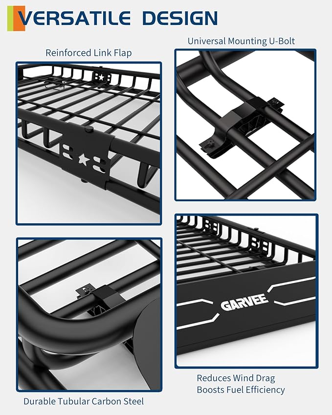 GarveeLife 46 in x 36 in Universal Roof Rack Carrier Basket, 200 LBS Capacity Rooftop Cargo Rack, Car Top Luggage Holder Basket Heavy Duty for SUVs, Trucks, Vehicles