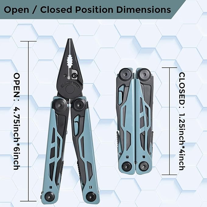 Multitool with Pocket Knife, 25-in-1 Stainless Steel Pliers and Screwdriver, Self-locking Multi-tool EDC Gear with Sheath, Suitable for Camping and Hiking (Greyblue)