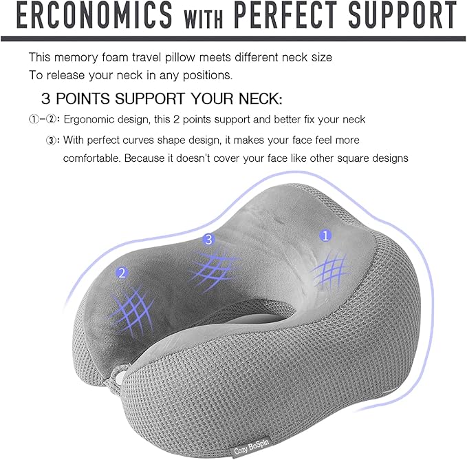 Travel Pillow - Neck Pillow for Traveling, Memory Foam Portable Support Pillow,Comfortable and Lightweight Quick Pack for Camping,Sleeping Rest Cushio (Gray)