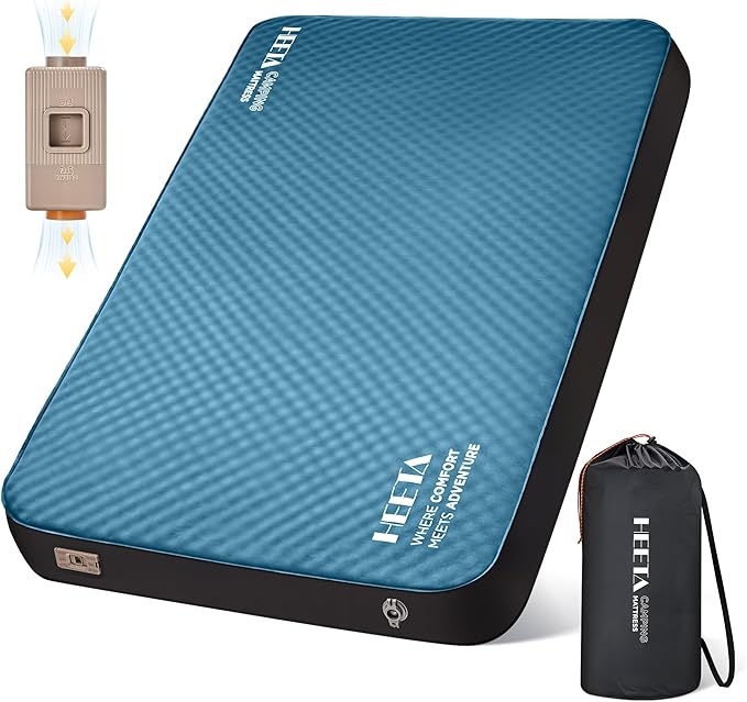 HEETA Self Inflating Sleeping Pad with Electric Pump, 4" Ultra Thick Memory Foam Camping Mattress, 9.5 R-Value Insulated Sleeping Mat, Easy to Inflate & Deflate for Camping Car Travel Tent Cot Bed