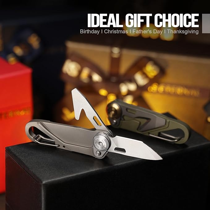 TACRAY Vinto 5-in-1 Titanium Small Pocket Knife – Ultra-Light Mini EDC Multitool Utility Knife with Folding Blade, Seatbelt Cutter, Bottle Opener & Screwdriver, Compact Everyday Carry